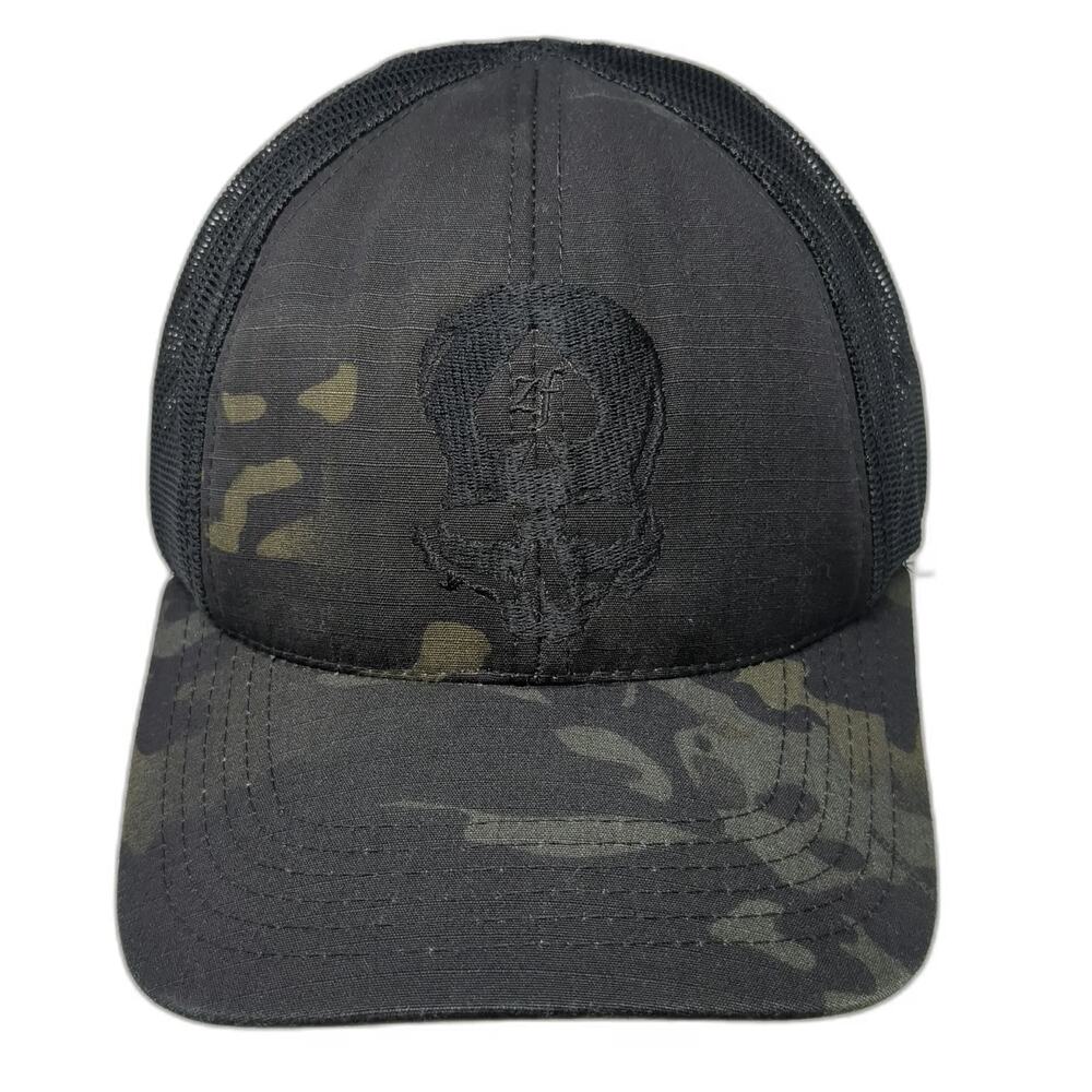 Zero Foxtrot Trucker Hat Black One Size Camo Skull Mesh USA Snapback Tactical